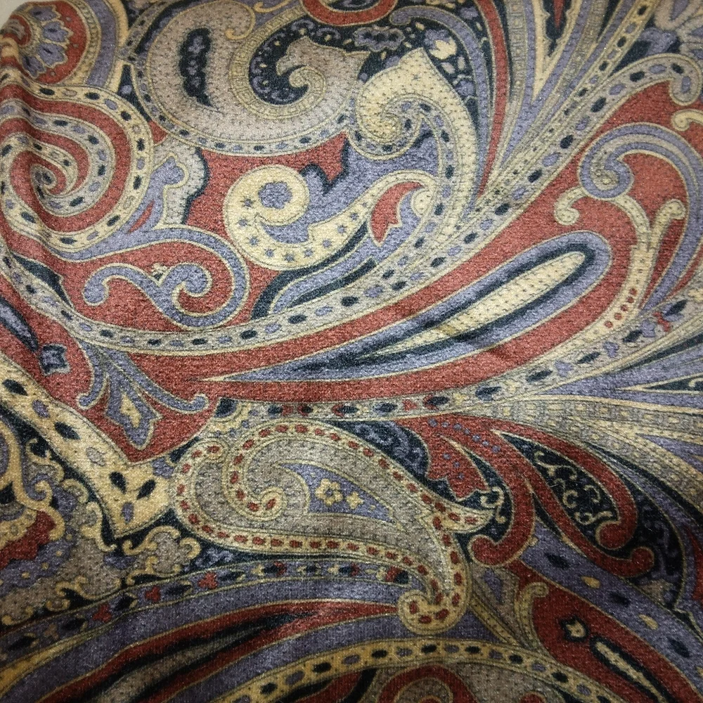 FABRIC Synthetic 80s 2-way knit in blue and rust paisley with nap